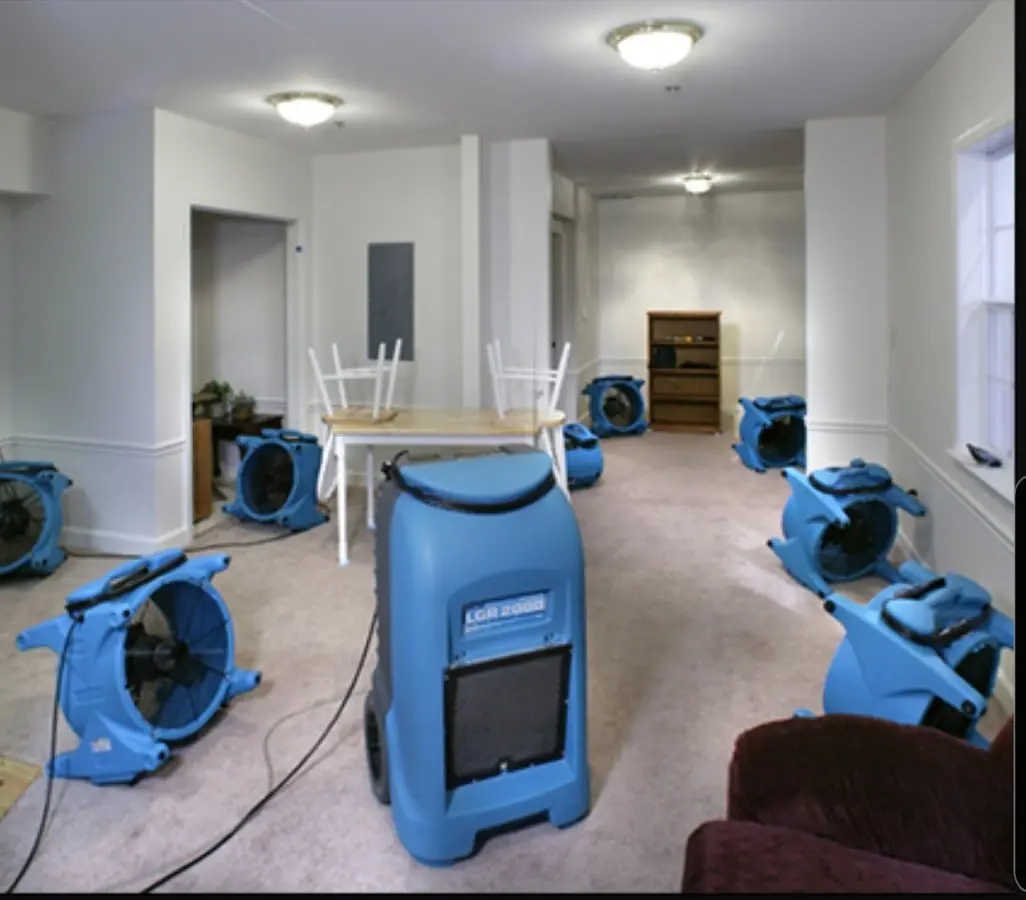 Air movers and dehumidifier setup for Water Damage Restoration in Eagle Lake