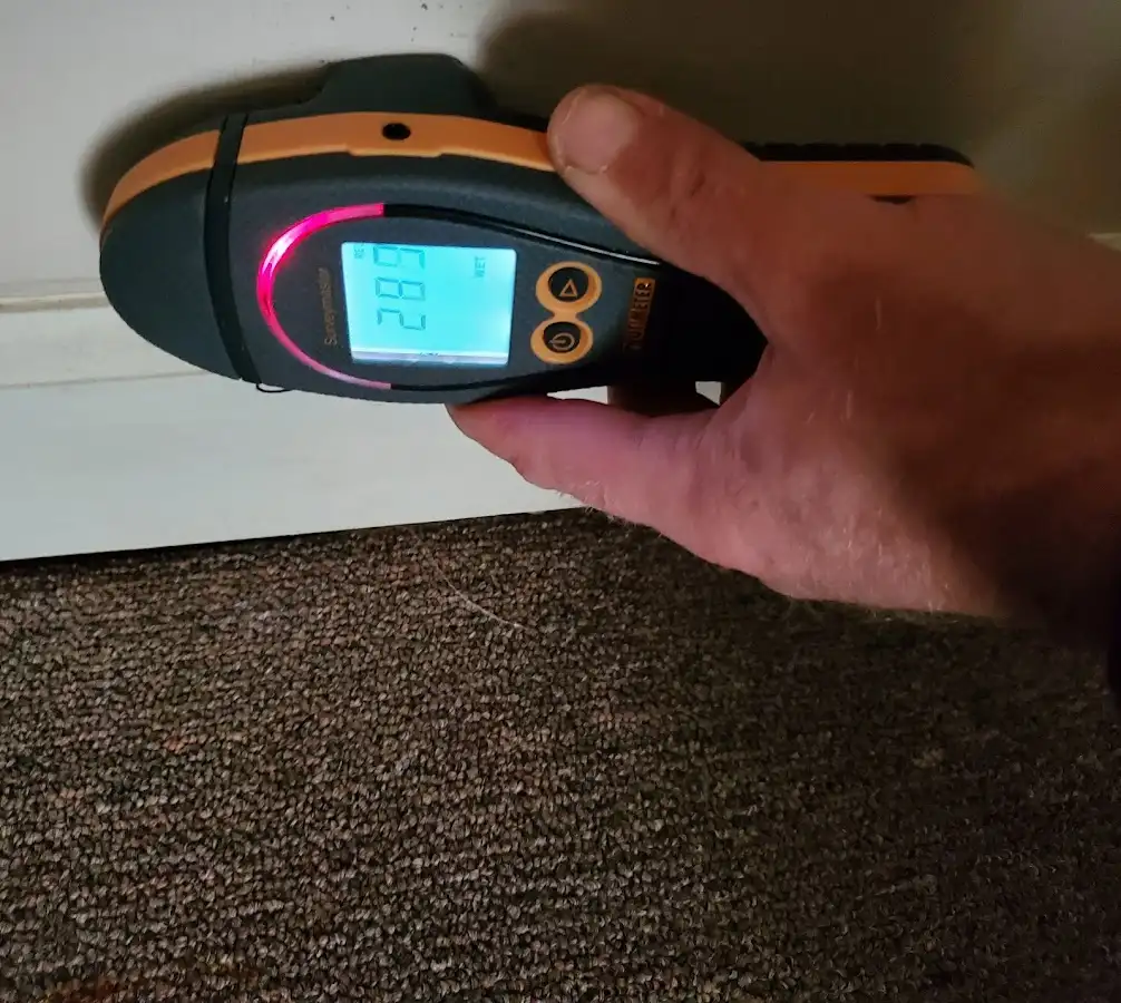 Moisture detection at baseboard during Burst Pipe Cleanup in Eagle Lake